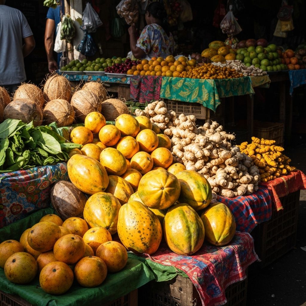 Colorful tropical foods display